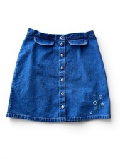 Vintage 1990s Denim Jean Skirt With Embroidered Flowers Size 18 AJS Denimwear