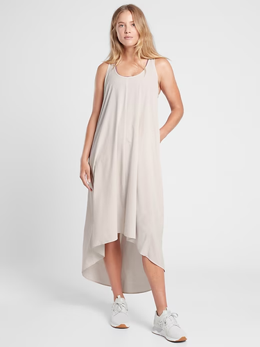 Athleta Traveler Presidio Kleid großer Schleier grau ärmellos Racerback U-Ausschnitt - Bild 1 von 10
