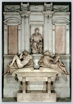 Giuliano de' Medici Tomb Seated Figure Night Day Florence Italy Postcard