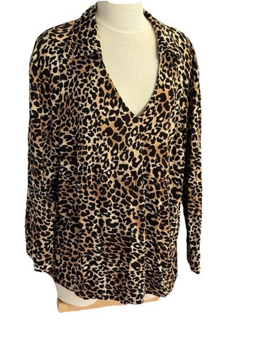 Talbots Woman 3X Stretch Leopard Print V Neck Collar 3/4 Sleeve Shirt Long Belt - Picture 2 of 10