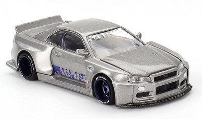 NISSAN Skyline GT-R (R34) - KAIDO Shinjuku  - silver - Mini GT 1:64