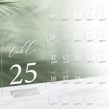 Arch Wedding Table Number 1-25 Clear Acrylic Tabletop Signs 5x7 Inch with Hol