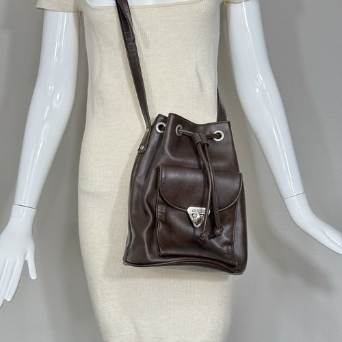Bolso Bandolera Vintage GUESS 90s Y2k Cubo Cuero Cierre Plateado Marrón - Imagen 3 de 19