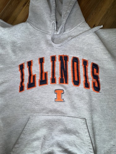Vtg Illinois University Hoodie Men's 2XL XXL Gray Embroidered Spellout READ - Picture 6 of 11