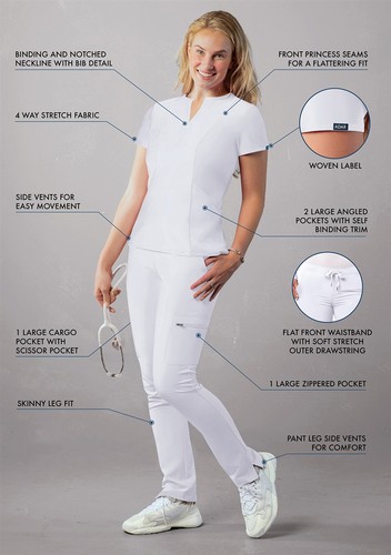 Adar Scrub Set für Damen - Bib Front Smock Scrub Top & Skinny Cargo Scrub Pants - Bild 24 von 161