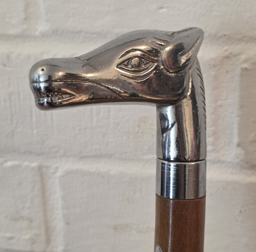 VINTAGE* SILVER TONE HORSE HEAD HANDLE WALKING CANE STICK - Picture 2 of 13