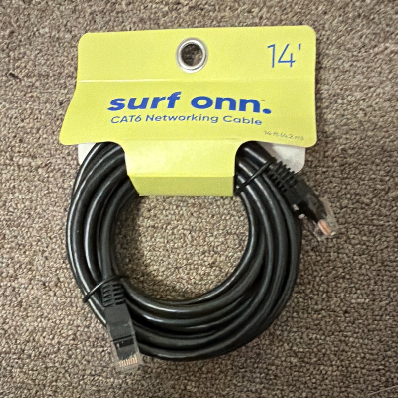 surf onn. Cat6 RJ-45 Ethernet Networking Cable 14 ft Black Round