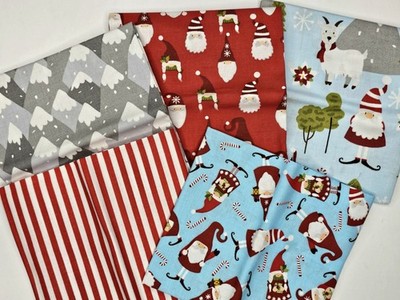Create It 5 piece Bundle - Holiday Gnomes - 100% Cotton - Pre-Cut 1 yard