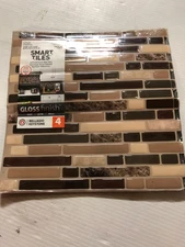 Smart Tiles SM1034-4 Bellagio Brown Vinyl Peel & Stick Tile, 10" (4-Pack)