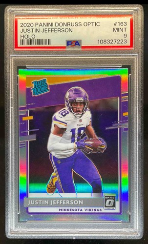 2020 Panini Donruss Optic Justin Jefferson Holo Prizm RC #163 Vikings PSA 9