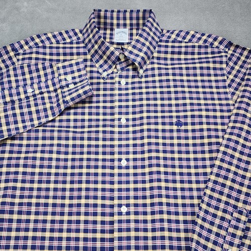 Camisa Brooks Brothers Para Hombre XL Azul Amarillo A Cuadros 346 Calce Ajustado Algodón Sin Hierro - Imagen 2 de 11