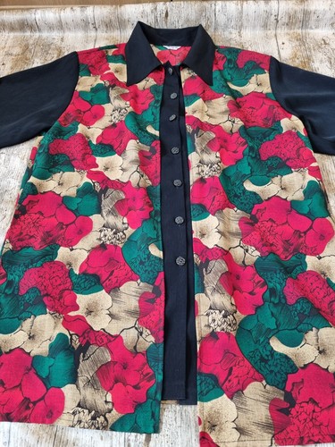 Vintage Bosani Bozani Floral Blouse Top Black Red Green Boho Grunge Size 16 44" - Picture 2 of 8