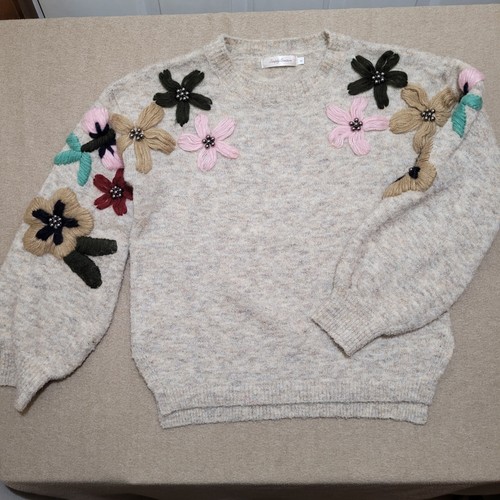 Suéter tejido manga blusa bordado floral liso floreciente Simply Couture - Imagen 2 de 11