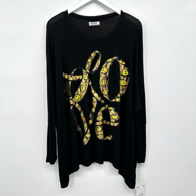 Lauren Moshi Tunic Top Shirt Size XS S Oversize Sheer Love Happy Face FLAW