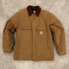 Carhartt Duck Quilt Lined Full Zip Canvas Work Coat Jacket Sz Large Tall