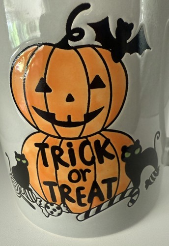 TRICK OR TREAT Halloween Kaffeebecher Tasse gestapelt Kürbis, Katzen, Süßigkeiten, Fledermaus 🦇 - Bild 9 von 15