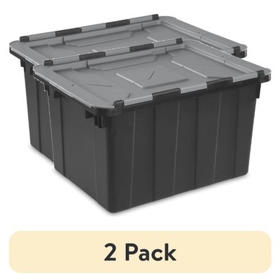 (2 pack) Sterilite 12 Gallon Hinged Lid Industrial Tote, Plastic