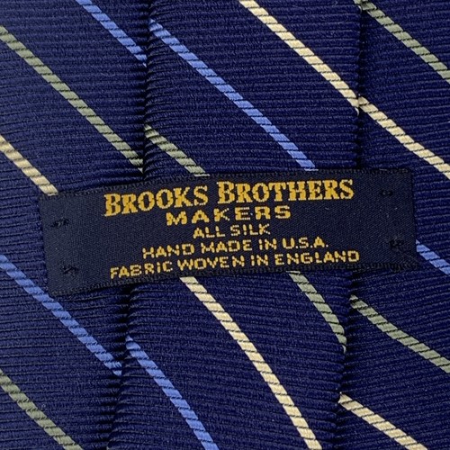 Vintage Brooks Brothers Makers Krawatte Seide gestreift blau gold olivgrün USA - Bild 4 von 7