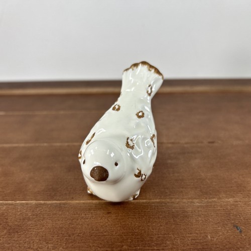 French Country White Ceramic Bird Decor 3.5" Figurine Whimsy Gold Accents - Picture 5 of 6
