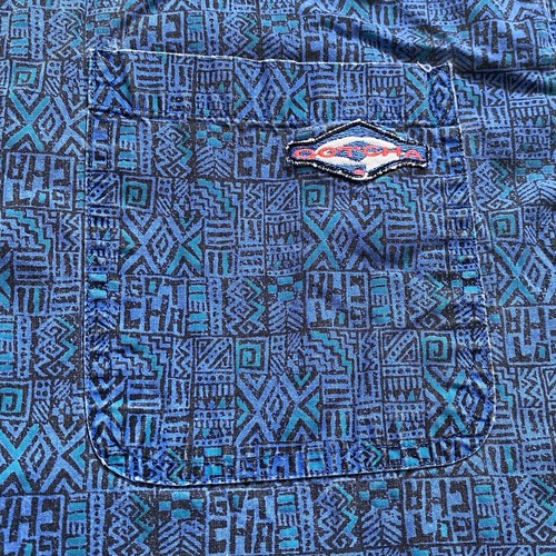 Vintage 90s Gotcha Button Up Shirt Mens Large Blue Black Geometric Tribal Retro - Picture 3 of 12
