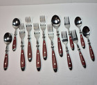 Bistro Style Stainless China Flatware 2 Rivet Brown Handle Mixed Lot of 13