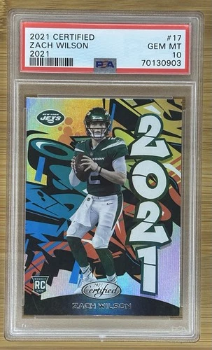 (CASE HIT 2021 GRAFFITI) 2021 Panini Certified Zach Wilson SSP RC #17 PSA 10