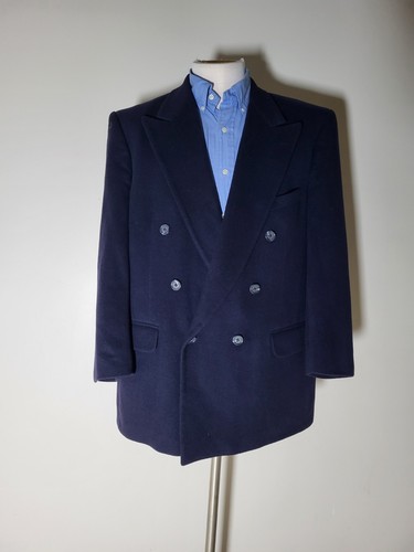 Vintage Saks 5th 40S dunkelblau 100% Kaschmir zweireihig Sport Mantel Blazer Jacke - Bild 2 von 14