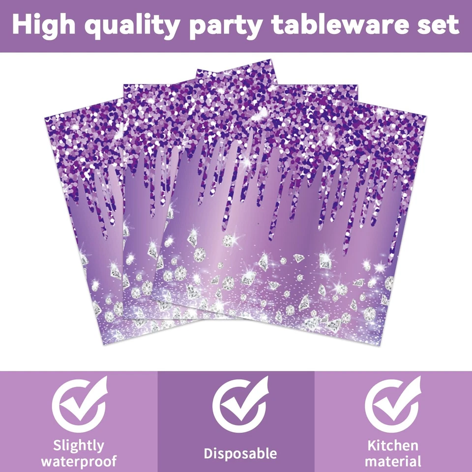 50 Piezas Platos y Servilletas de Cumpleaños Púrpura y Plata Feliz Cumpleaños Pa... Foto 4 de 4