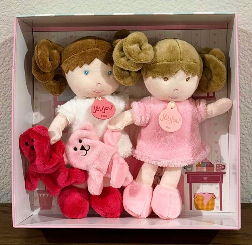 JoliJou Paris Plüschpuppe Zwillinge Weichkörperpuppen mit Teddybären Geschenkbox - Bild 1 von 3