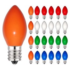 C7 LED Christmas Replacement Bulbs, 25 Pack C7 Ceramic Glass Colorful LED Light