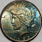 1923-S  Peace Dollar 90% Silver electric blue toning bu gem uncirculated toned !