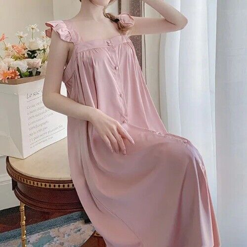 New Female Long Nightgown Sexy V-Neck Lace Trim Sleepwear NightdressPalace Style - Picture 28 of 31