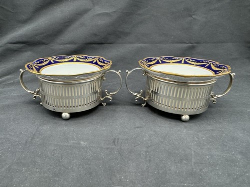 Lot of 4 Vintage Birks Sterling Silver Holders & Dresden Ramekin Cup Inserts - Picture 4 of 21