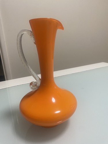 Murano Empoli Italy Art Glass Orange Ewer Cocktail Pitcher Mid Century - Picture 3 of 6
