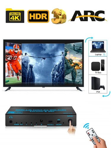 Interruptor HDMI 4K@60Hz con Extractor de Audio ARC 3 En 1 Salida HDMI 2.0b Divisor de Audio - Imagen 5 de 16