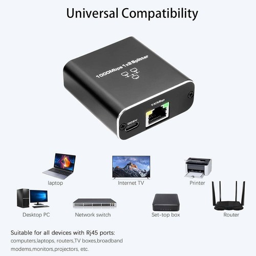LAN Splitter 1 auf 2 Gigabit Ethernet Switch 2-Port Netzwerk Kabel Verteiler UD - Bild 3 von 9