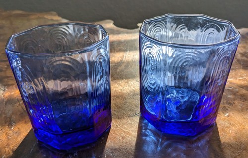 Libbey Faceted Colbalt Blue Tumblers 3.5" Set Of 2 - Picture 1 of 12