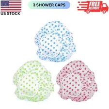 3PCS Shower Caps, Elastic Reusable Waterproof Plastic Shower Cap for Women Ladie