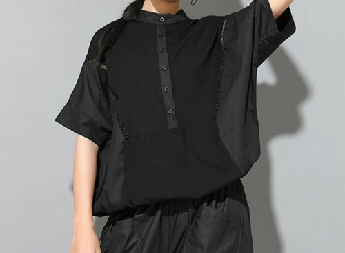 Ladies Black Urban Rock Chic Loose Arty Casual Designer  Shirt  Top Blouse 14 - Picture 1 of 13