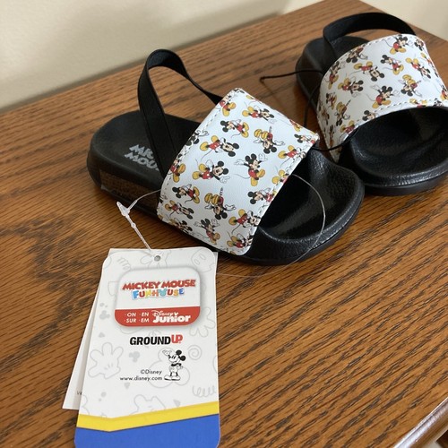 Disney Mickey Mouse Slide Sandals Toddler Size 5/6 Black White Strap Lightweight - Picture 6 of 10