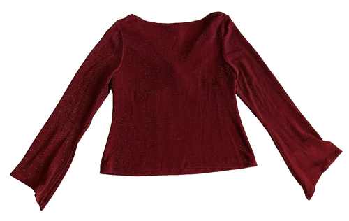 Xscape Blouse Womens Large Flared Sleeve Pullover Twist Knot Red Sparkle Top - Picture 2 of 14