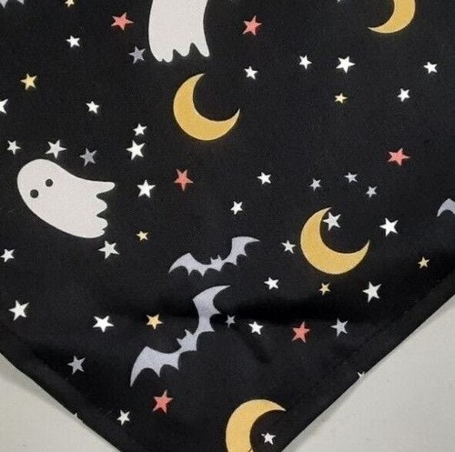 Pañuelo de perro / bufanda, negro, fantasmas espeluznantes, murciélagos, luna, estrellas, M, L - Imagen 3 de 4