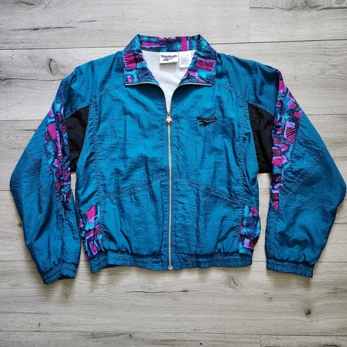 Vintage 90er Reebok super niedliche und bunte Damen-Windbreaker blaugrün und lila...