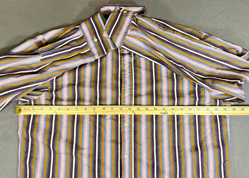 Men's Etro Milano  Shirt Purple Green Pink Stripe Paisley Weave Italy Size 44 - Picture 5 of 9