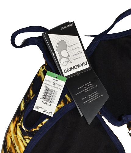 A5 NWT TYR Navy Gold Diamond Fit Keyhole Back Swimsuit Size 36 $79 - Picture 5 of 5