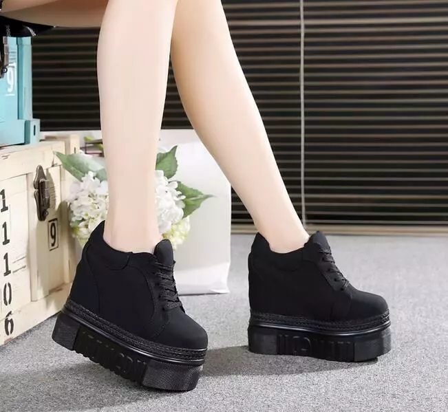 Women High Top Wedge Heel Sneakers Platform Lace Up Shoes Ankle Bootie