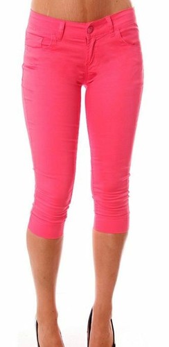 Skinny Leg Lightweight Denim Cuffed Cropped Capri Pants 5 Pocket Zip - Picture 12 of 13