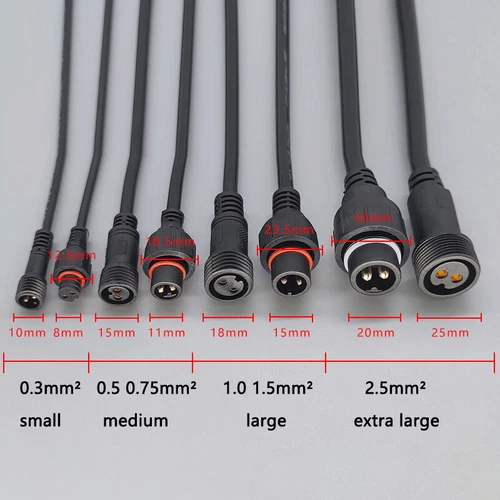 2 Pin IP67 Wasserdicht Strom Verlängerungskabel Stecker Buchse Lang 0,5M-10M - Picture 1 of 11