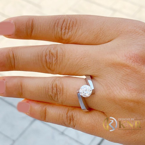 ROUND CUT MOISSANITE ENGAGEMENT RING TENSION SET 14K SOLID WHITE GOLD 1.00CTW - Bild 9 von 12