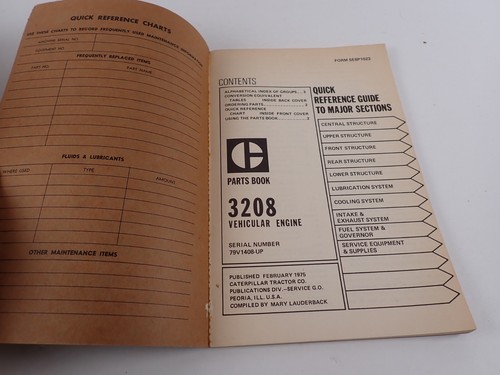 CAT Caterpillar Parts Book 3308 Vehicular Engine Serial Numbers 79V1408-Up 1975 - Picture 7 of 17